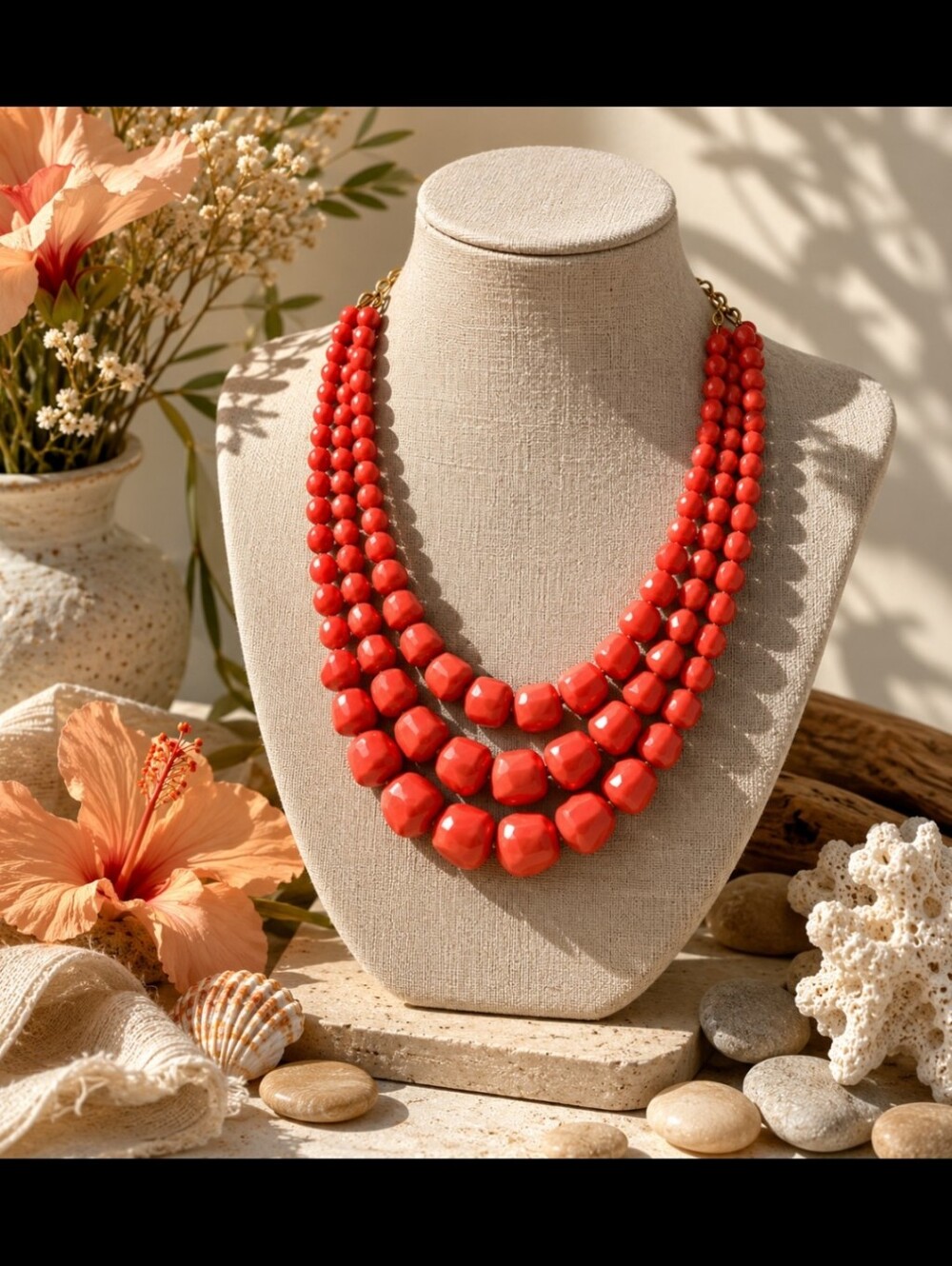 Layered Orange Bead Necklace - Women Jewelry